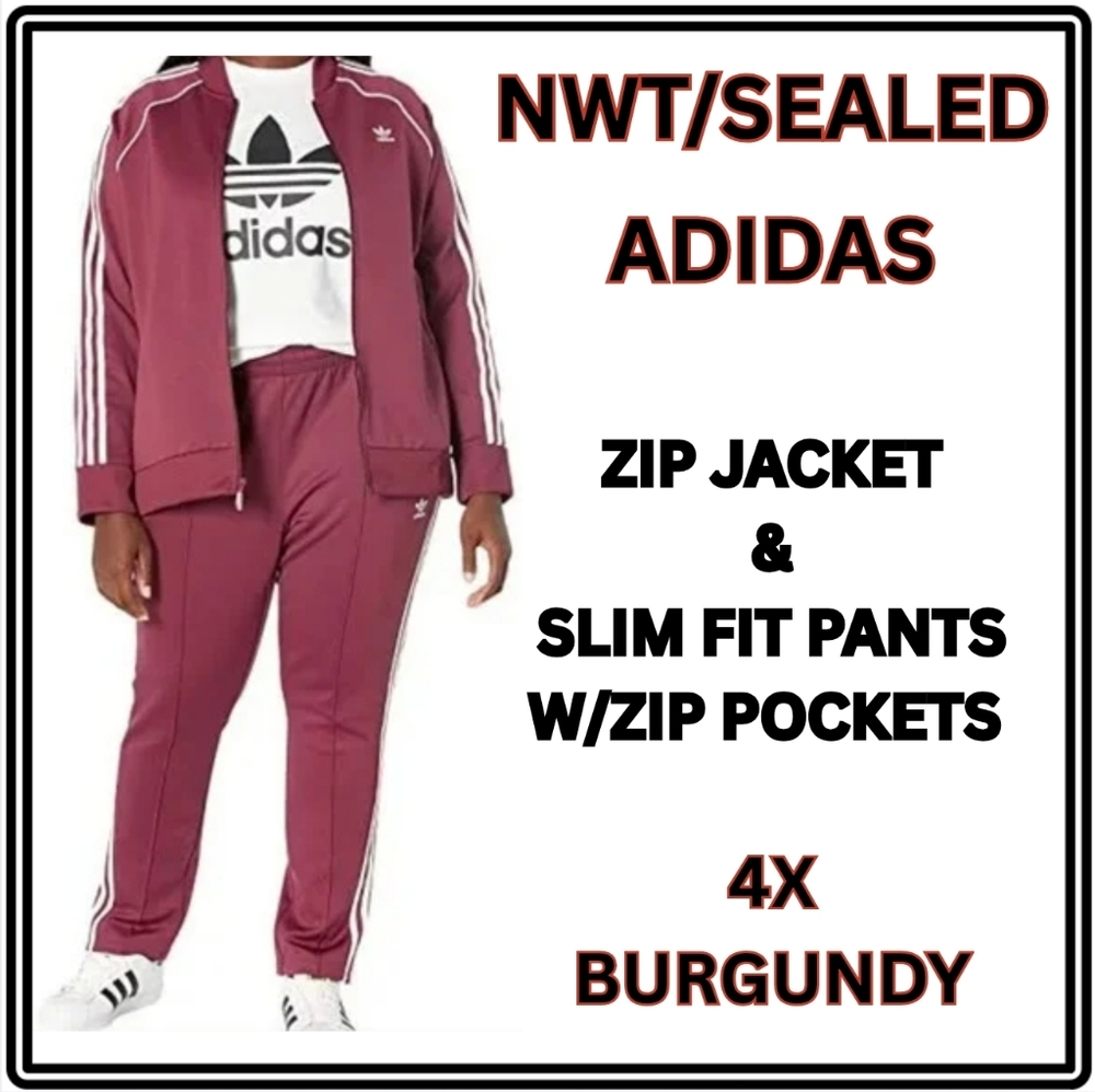 NWT / Adidas Burgundy Track Pants Set / 4X